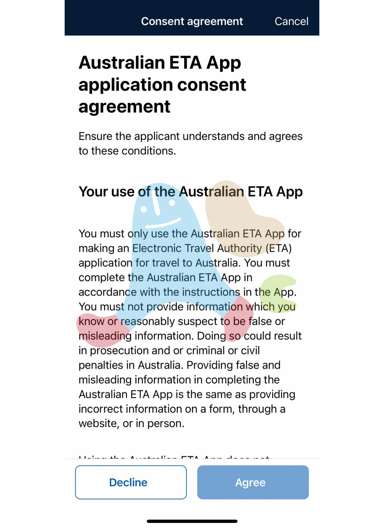 澳洲旅遊簽證AustraliaETA app-申請同意書協定說明