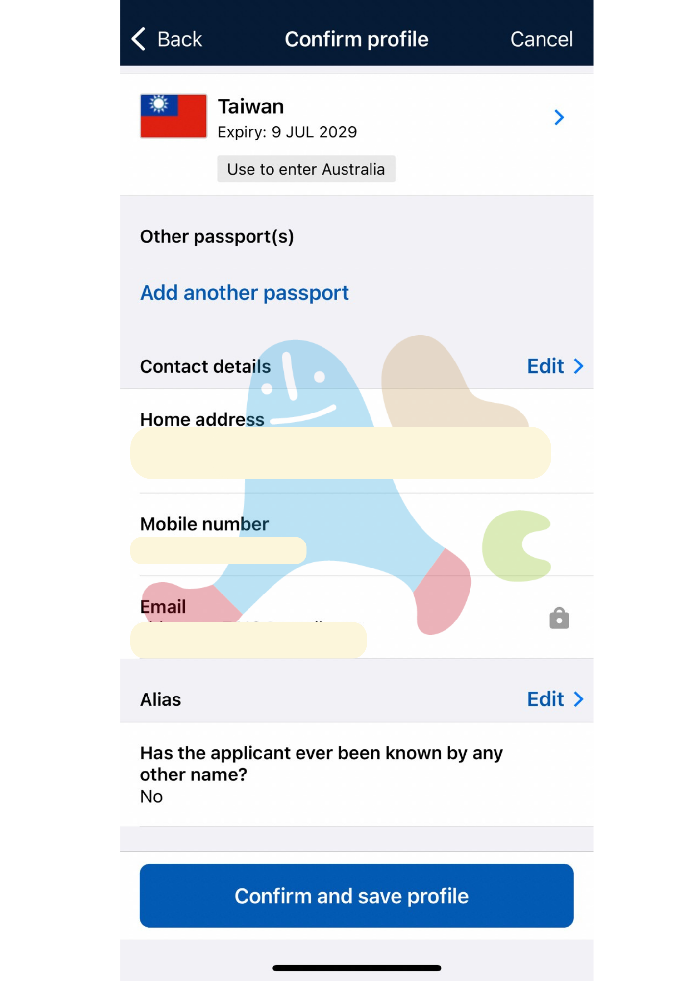 澳洲旅遊簽證AustraliaETA app-資料確認
