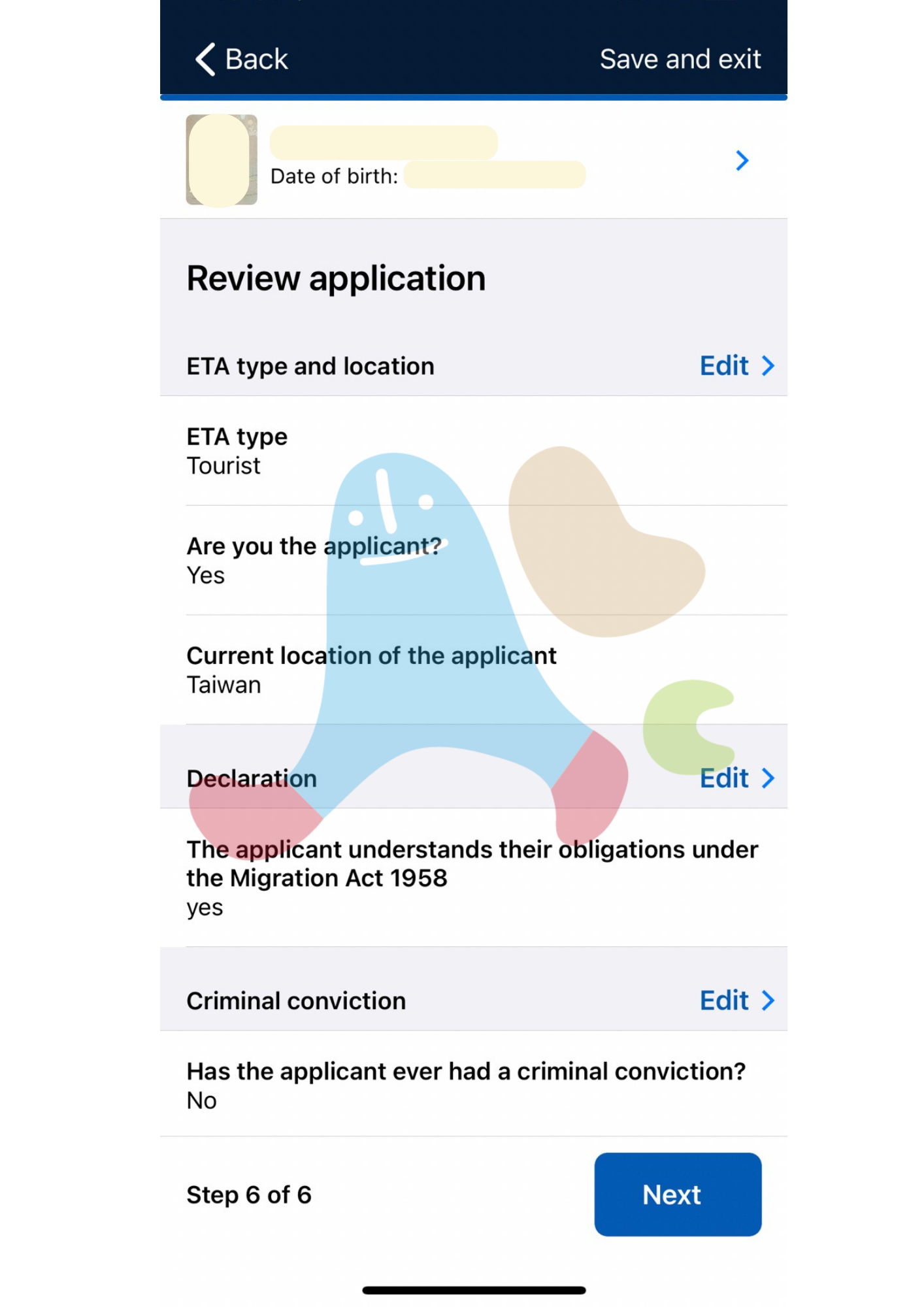澳洲旅遊簽證AustraliaETA app-最終確認